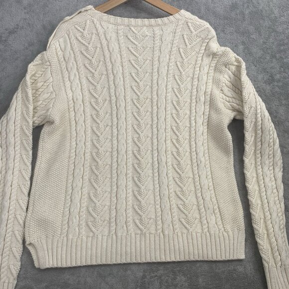 Polo Ralph Lauren Sweater Women's Large Beige Chunky Fisherman Knit Preppy - Picture 11 of 11